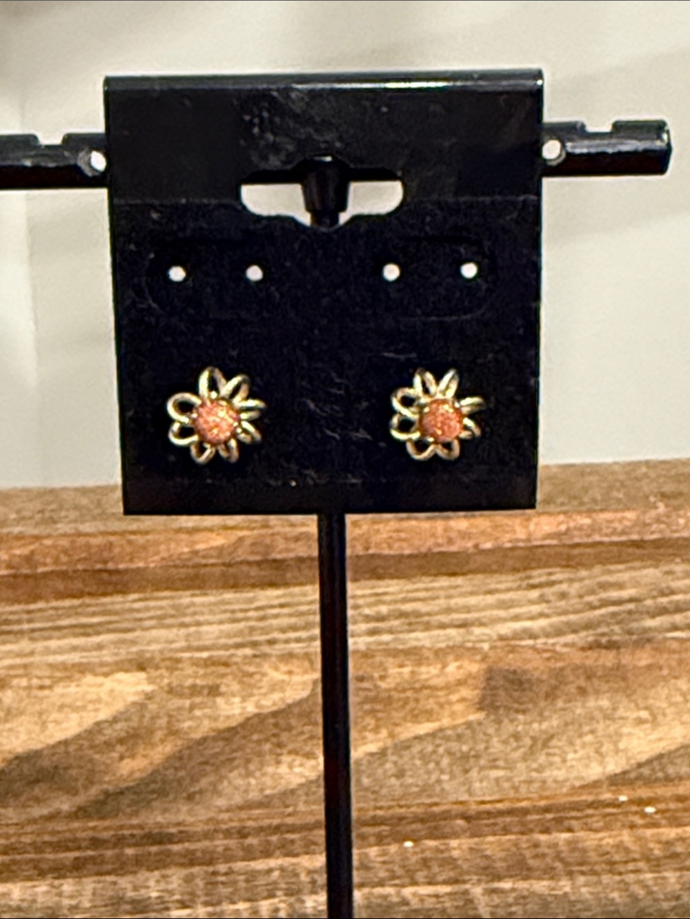 Vintage Gold Tone Coral Orange Flower Stud Earrings